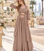 Chiku Georgette Semi Stitched Lehenga Choli with Sequence & Thread Work