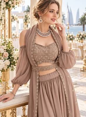 Chiku Georgette Semi Stitched Lehenga Choli with Sequence & Thread Work 2