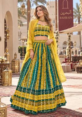 Multicolor georgette semi stitched lehenga choli with sequence & thread work 1