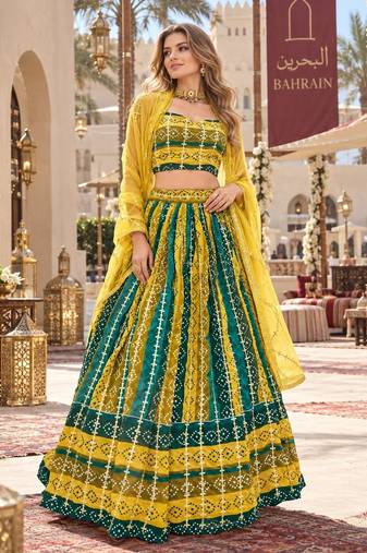 Multicolor georgette semi stitched lehenga choli with sequence & thread work