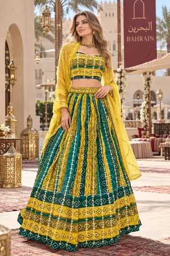 Multicolor georgette semi stitched lehenga choli with sequence & thread work