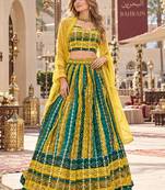 Multicolor georgette semi stitched lehenga choli with sequence & thread work