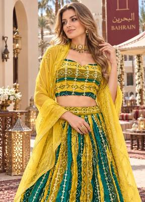 Multicolor georgette semi stitched lehenga choli with sequence & thread work 2