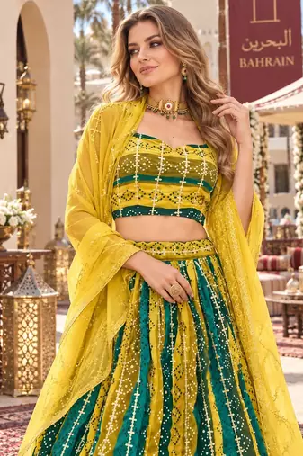 Multicolor georgette semi stitched lehenga choli with sequence & thread work