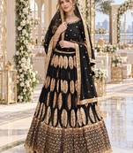 Black Georgette Semi Stitched Lehenga Choli with Sequence & Thread Work