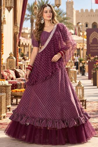 Maroon silk semi stitched lehenga choli with sequence & thread work