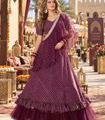Maroon silk semi stitched lehenga choli with sequence & thread work