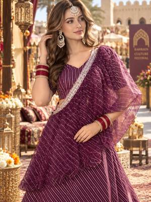 Maroon silk semi stitched lehenga choli with sequence & thread work 2