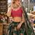 Dark-Green organza semi stitched lehenga choli with sequence & thread work