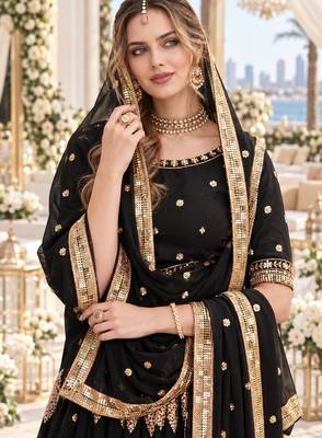 Black Georgette Semi Stitched Lehenga Choli with Sequence & Thread Work 2
