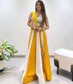 Yellow&White Rayon Readymade Navratri Lehenga Choli with Embroidery & Mirror Work