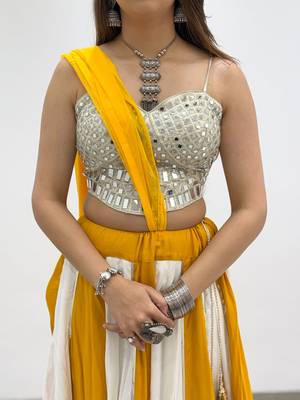 Yellow&White Rayon Readymade Navratri Lehenga Choli with Embroidery & Mirror Work 2