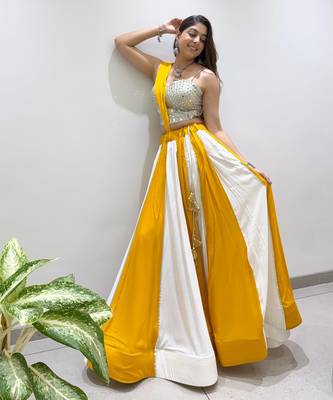Yellow&White Rayon Readymade Navratri Lehenga Choli with Embroidery & Mirror Work 3
