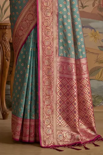 green silk blend saree print veving wear saree