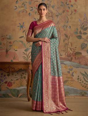 green silk blend saree print veving wear saree 1