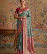 green silk blend saree print veving wear saree