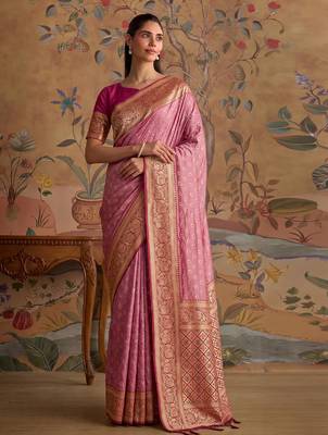 pink silk blend saree print veving wear saree 1