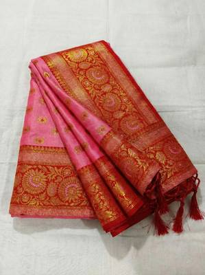 pink silk blend saree print veving wear saree 3