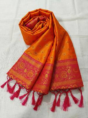 orange silk blend saree print veving wear saree 3