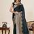 Dark green zari work satin silk saree with blouse