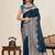Teal blue zari work satin silk saree with blouse