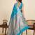 Blue zari work jacquard saree with blouse