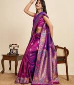 Purple zari work jacquard saree with blouse