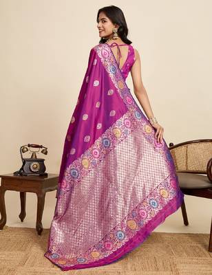 Purple zari work jacquard saree with blouse 4