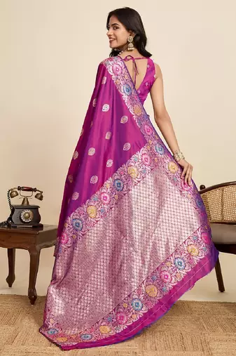 Purple zari work jacquard saree with blouse