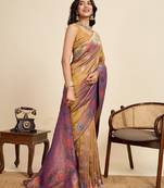 Golden zari work jacquard saree with blouse