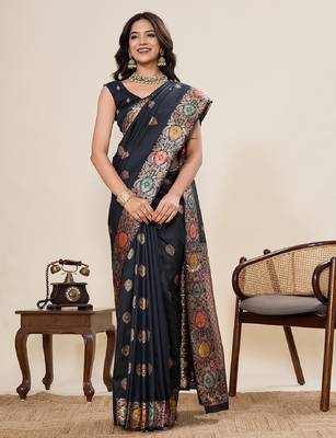Black zari work jacquard saree with blouse 1