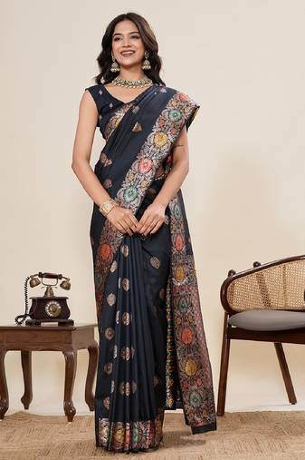 Black zari work jacquard saree with blouse