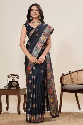 Black zari work jacquard saree with blouse