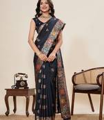 Black zari work jacquard saree with blouse