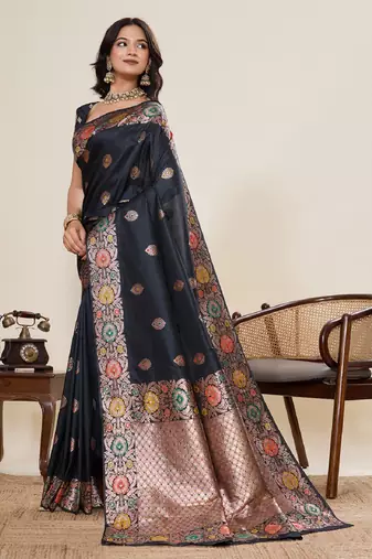 Black zari work jacquard saree with blouse