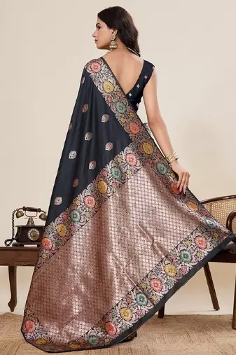 Black zari work jacquard saree with blouse