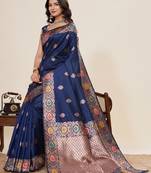 Navy blue zari work jacquard saree with blouse