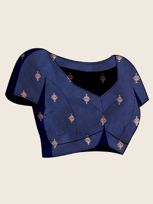 Navy blue zari work jacquard saree with blouse 5