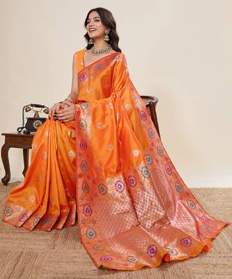 Rust zari work jacquard saree with blouse 1