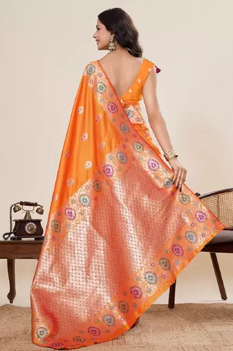Rust zari work jacquard saree with blouse