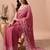 Women's pink floral print chiffon saree with unstitched blouse piece
