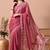 Women's pink floral print chiffon saree with unstitched blouse piece