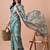 Women's teal floral print chiffon saree with unstitched blouse piece