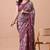 Women's plum floral print chiffon saree with unstitched blouse piece