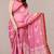 Women's pink batik print chiffon saree with unstitched blouse piece