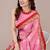 Women's pink batik print chiffon saree with unstitched blouse piece