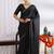 Women's black zari woven silk blend saree with unstitched blouse piece