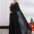 Women's black zari woven silk blend saree with unstitched blouse piece