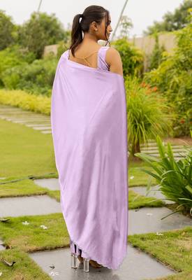 Women's lavender zari woven silk blend saree with unstitched blouse piece 2
