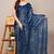 Women's blue floral print chiffon saree with unstitched blouse piece